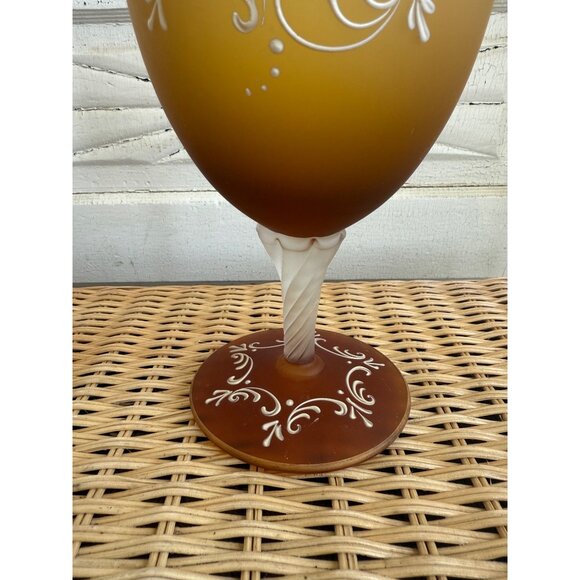 Vintage MCM Large Pedestal Vase Goblet Amber satin Glass Courting Couple 12" - Picture 6 of 10